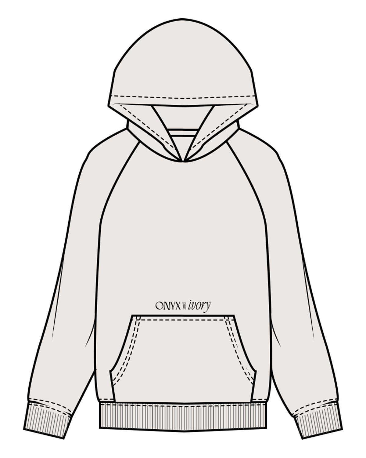 The Mens Hoodie - Bone - Onyx & Ivory - Upper Pocket & Back Oval - Printed - Black