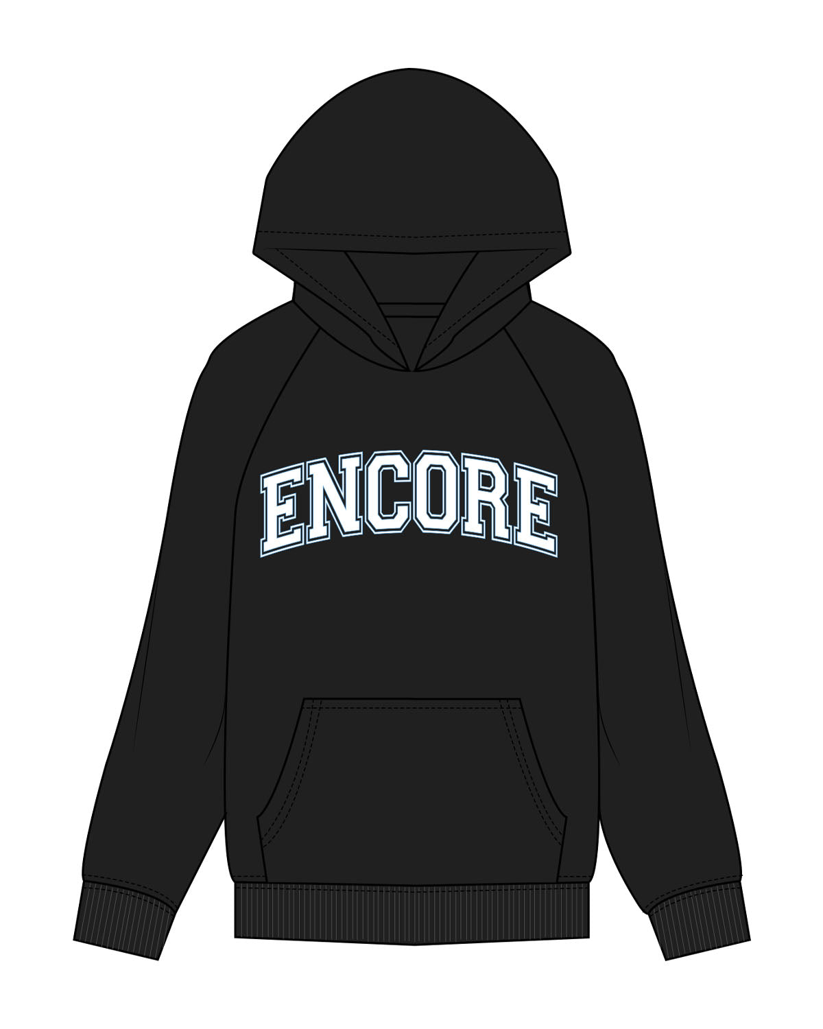 The Womens Hoodie - Black - enCore Pilates - Center Chest - Printed - Full Color