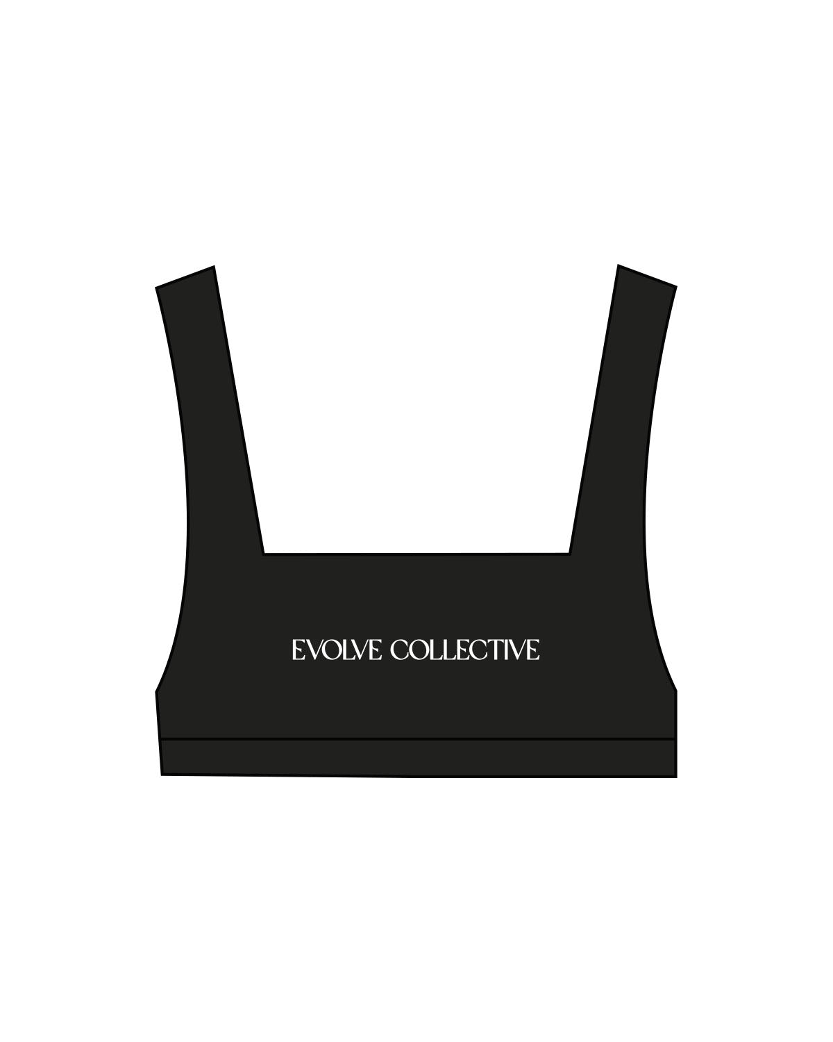 The Box Cut Bra - Black - Evolve Collective - Center Chest - Printed - White