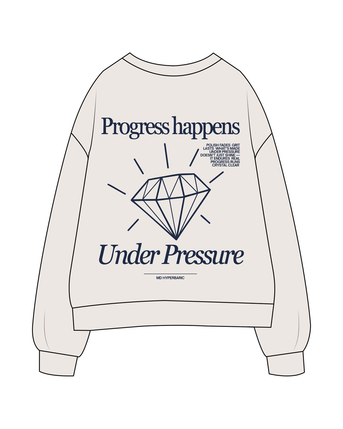 The Womens Crewneck - Bone - MD Hyperbaric - Left Chest Round & Back Diamond - Printed - Navy