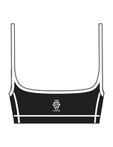 The Piped Scoop Sports Bra - Black - LVL - Center Chest Stacked & Back Icon "100" Stacked - Printed - White
