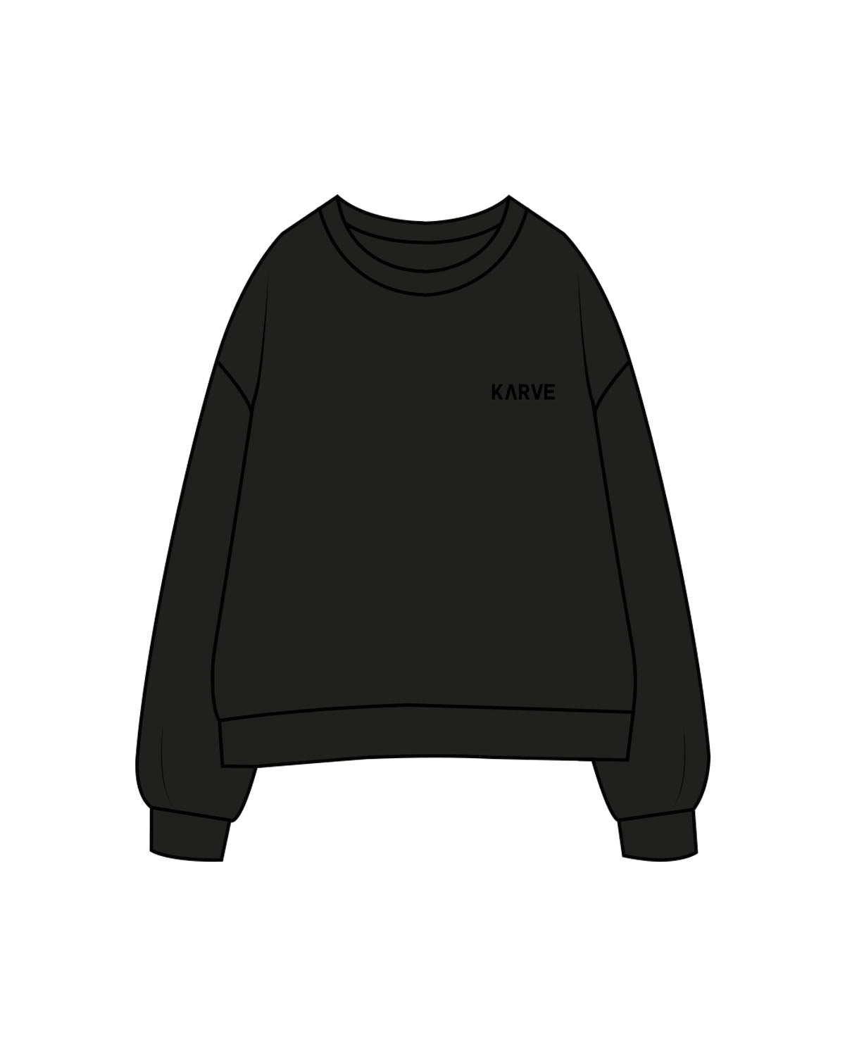 The Womens Crewneck - Black - Karve - Left Chest & Center Back - Printed - Tone on Tone