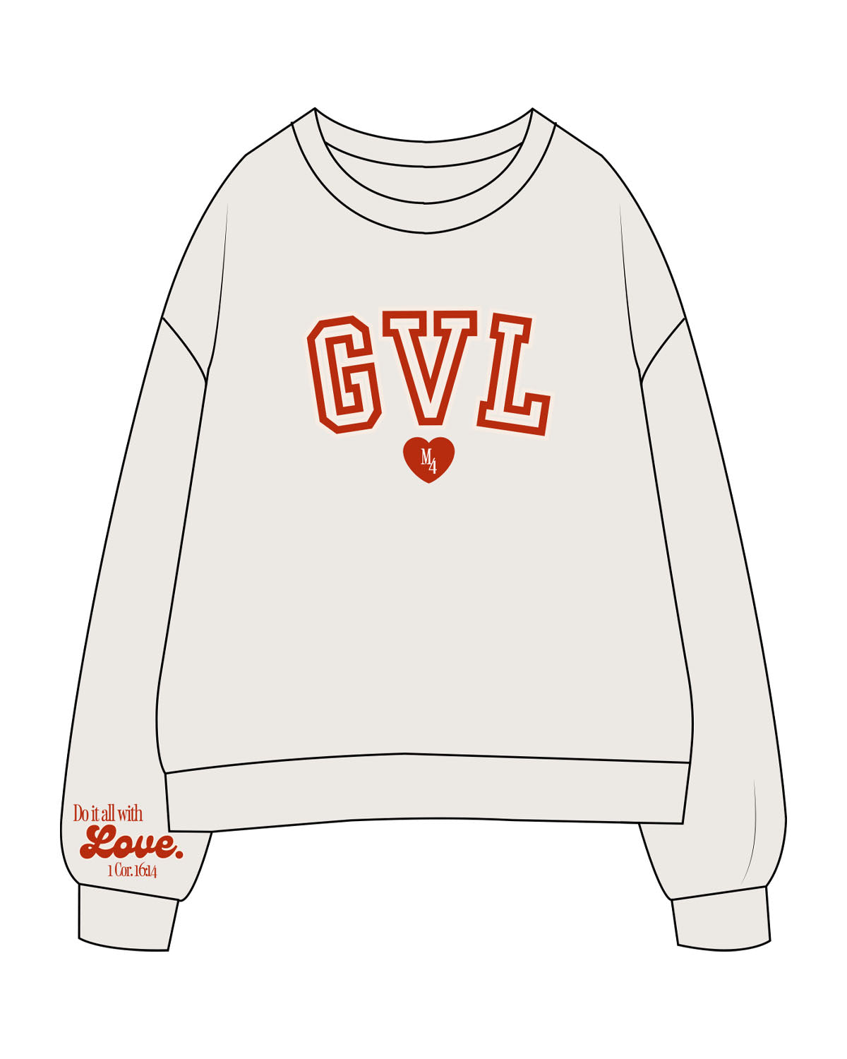 The Womens Crewneck - Bone - M4Lagree - Center Chest Stacked & Right Sleeve Stacked - Printed - Full Color