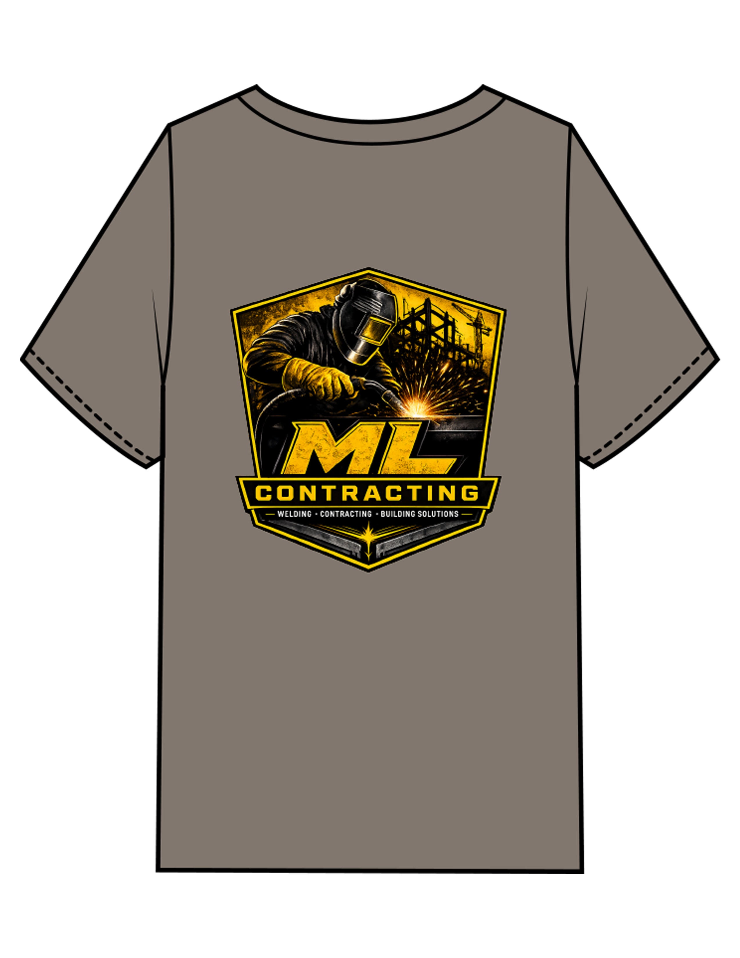 The Mens Heavyweight Tee - Grey Stone - ML Contracting LLC - Left Chest Flag & Back Image - Printed - Full Color
