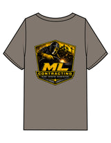 The Mens Heavyweight Tee - Grey Stone - ML Contracting LLC - Left Chest Flag & Back Image - Printed - Full Color