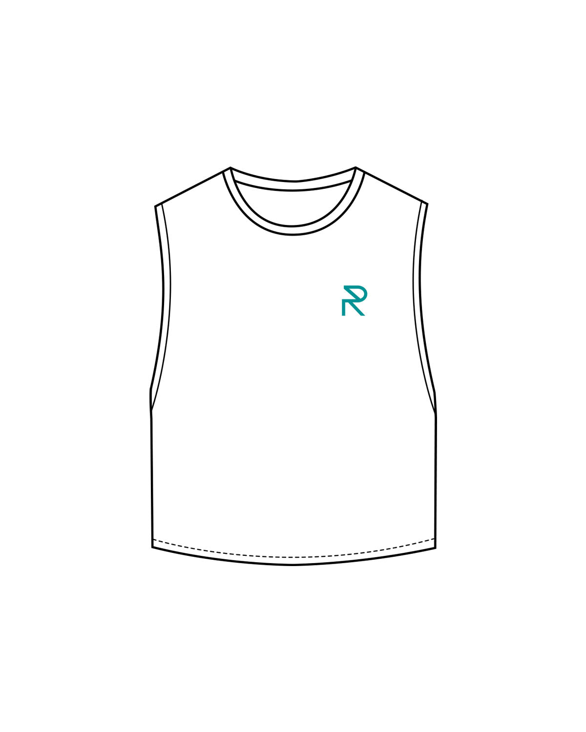 The Crop Muscle Tank - White - Reform Studios - Left Chest & Back Vertical - Printed - Teal