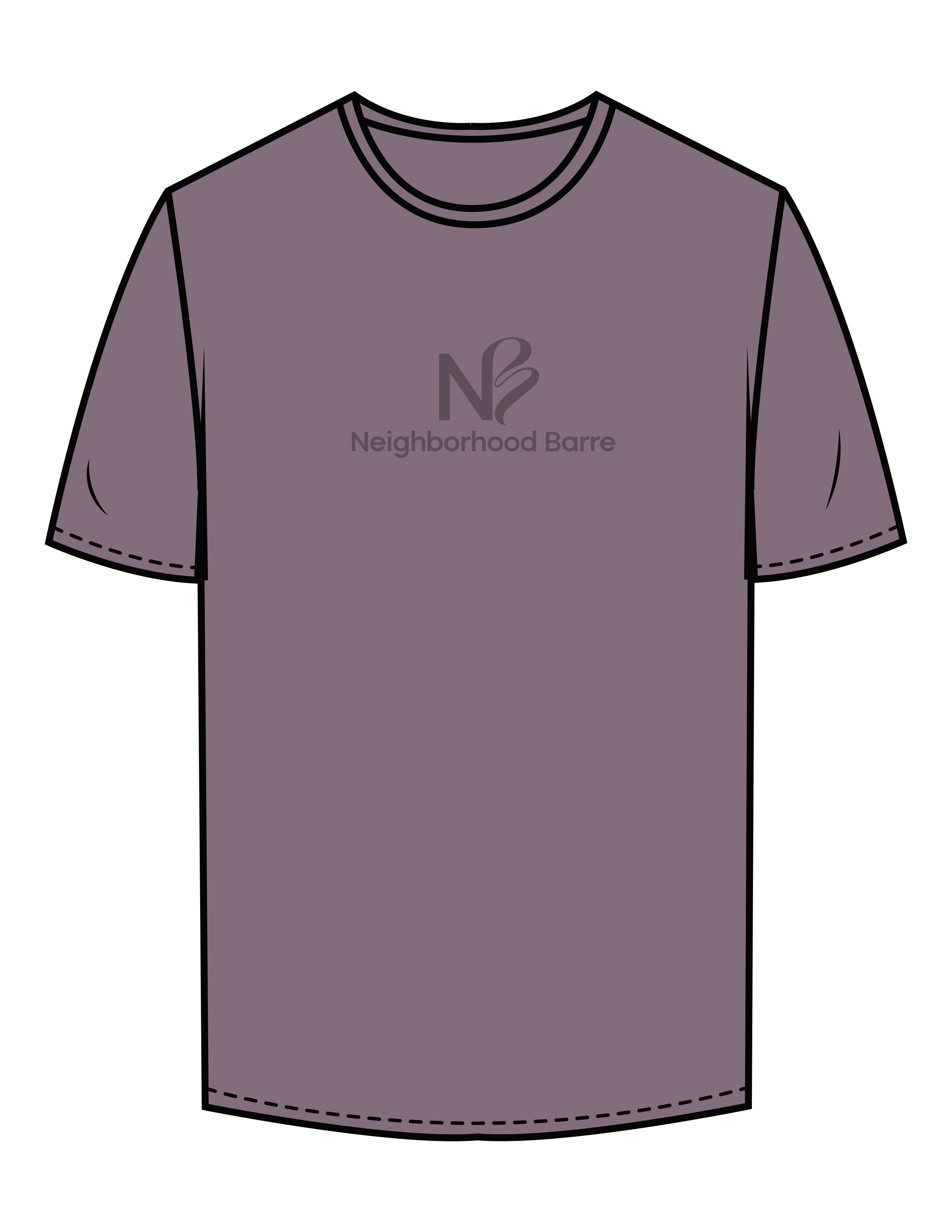 The Mens Unisex Tee - Mauve - Neighborhood Barre - Center Chest Stacked - Printed - Tone on Tone