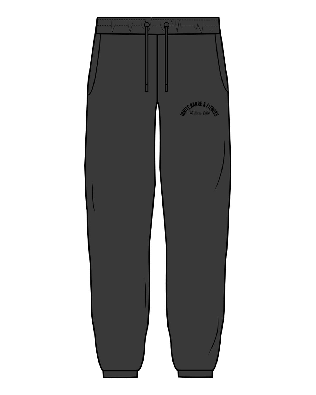 The Womens Classic Sweatpants - Washed Black - Ignite Barre & Fitness - Left Leg - Embroidered - Black