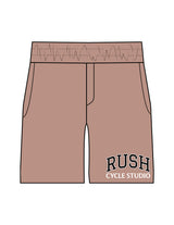 The Mens Beach Short - Clay - Rush Cycle Studio - Left Leg Stacked - Printed - Full color