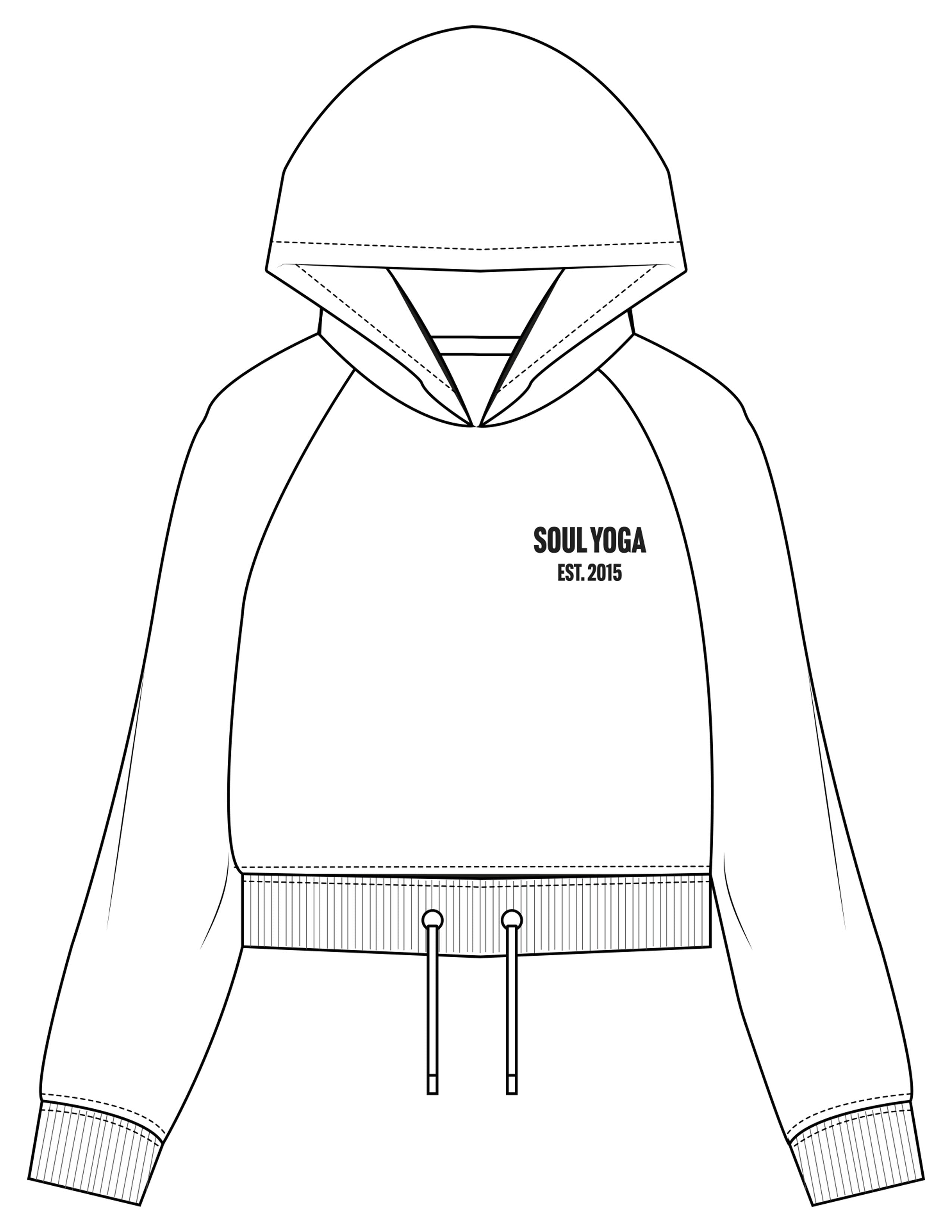 The Cropped Drawstring Hoodie - White - SOUL YOGA - Left Chest Stacked - Printed - Black