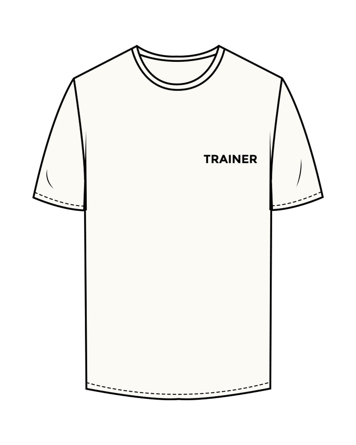 The Mens Tee - Off White - Heroes Fitness - Left Chest "TRAINER" & Back Stacked - Printed - Black