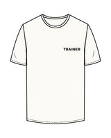The Mens Tee - Off White - Heroes Fitness - Left Chest "TRAINER" & Back Stacked - Printed - Black