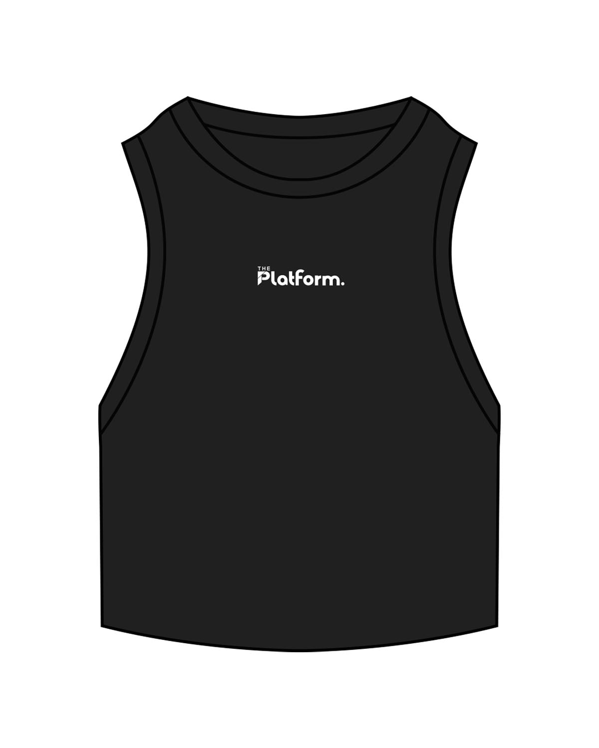 The Ribbed Crop Tank - Black - The Platform Studio - Center Chest - Embroidered - White