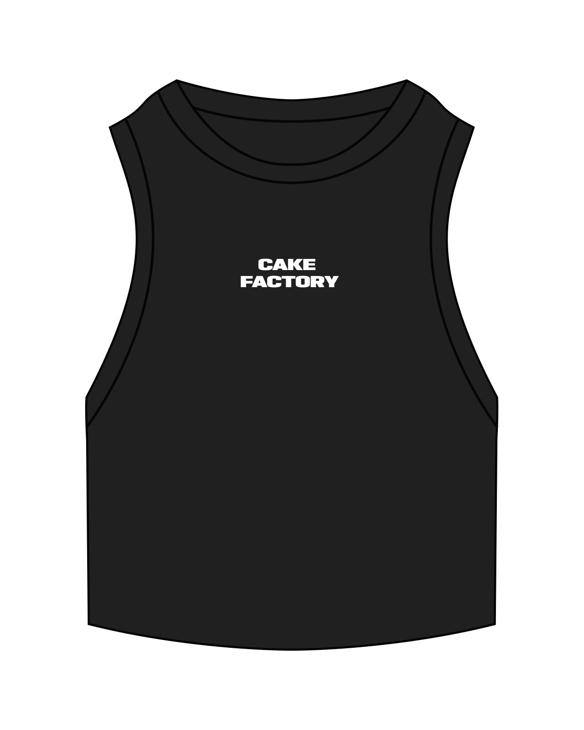 The Ribbed Crop Tank - Black - Cake Factory - Center Chest Stacked - Embroidered - White