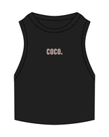 The Ribbed Crop Tank - Black - Dr. Courtney - Center Chest - Embroidered - Bone