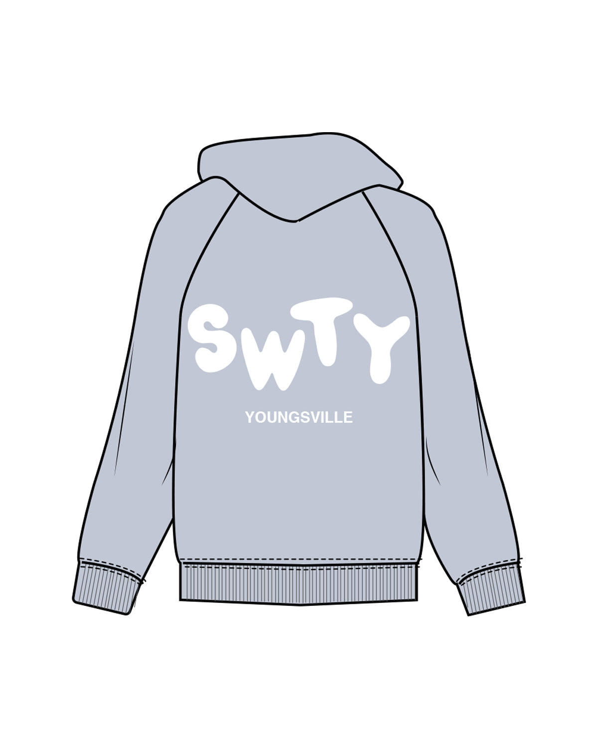 The Womens Hoodie - Powder - SWTY - Left Chest Stacked "YOUNGSVILLE" & Back Center Stacked - White