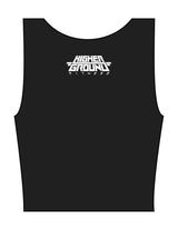 The Square Neck Tank - Black - Higher Ground - Upper Back Stacked - Printed - White
