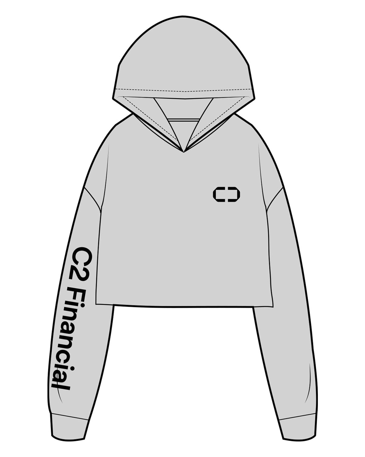 The Crop Terry Hoodie - Heather - C2 Financial - Left Chest & Right Sleeve - Printed - Black