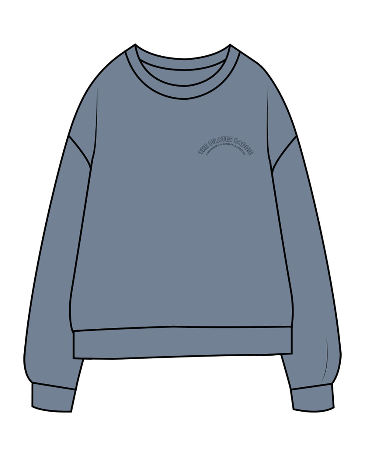 The Midweight Unisex Crewneck - Washed Slate - Pilates Baddie - Left Chest & Back Round - Printed - Tone on Tone
