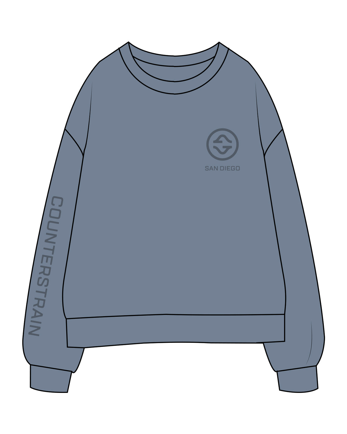 The Midweight Unisex Crewneck - Washed Slate - Counterstrain - Right Sleeve & Left Chest - Tone on Tone