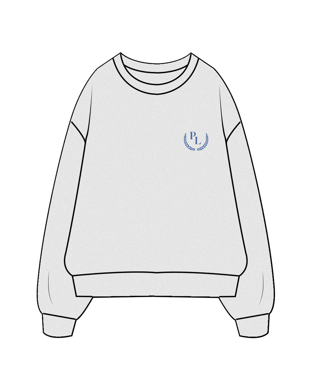 The Mens Classic Crewneck - White Heather - PLATFORM - Left Chest - Back Stacked - Printed - Blue