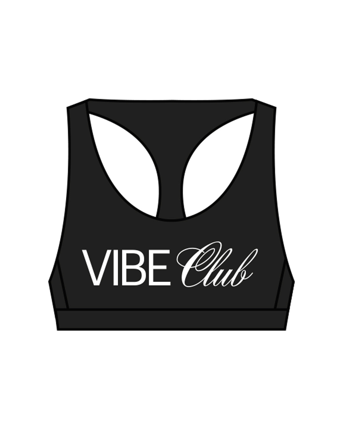 The Racer Bra - Black - The Vibe - Center Chest - White