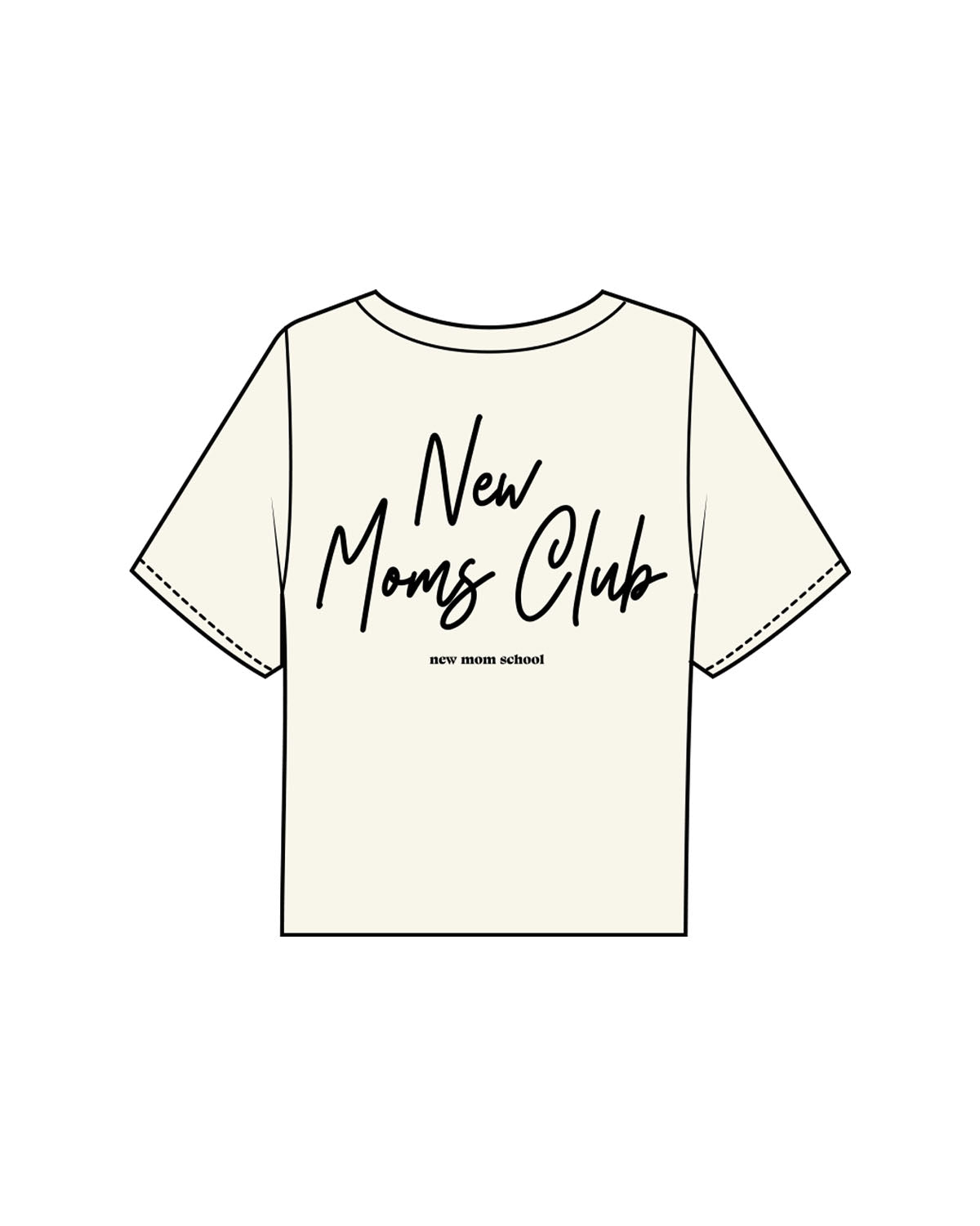The Boxy Crop Tee - Off White - New Mom School - Left Chest Logo & Center Back Stacked - Printed - Black