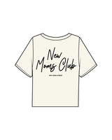 The Boxy Crop Tee - Off White - New Mom School - Left Chest Logo & Center Back Stacked - Printed - Black