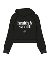 The Womens Crop Hoodie - Black - Onyx & Ivory - Center Chest Arc Stacked & Back Stacked - Printed - Off White