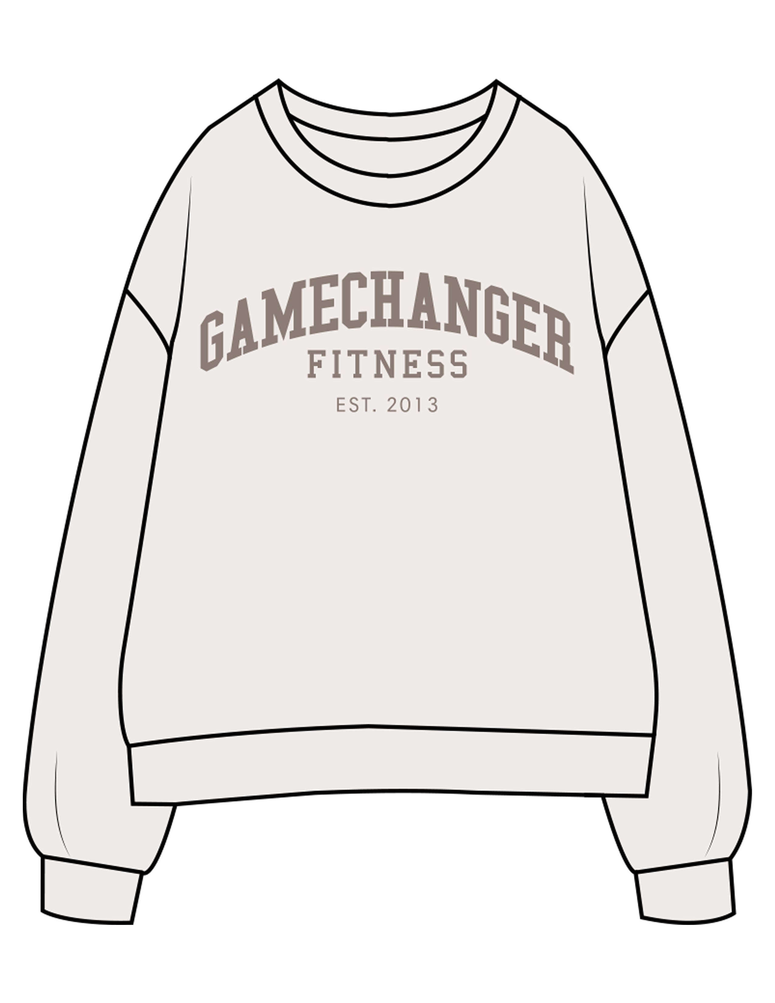 The Womens Crewneck - Bone - Game Changer - Chest Stacked - Printed - Taupe