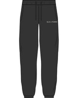 The Womens Classic Sweatpants - Washed Black - Slo x Form - Left Leg - Embroidered - Bone