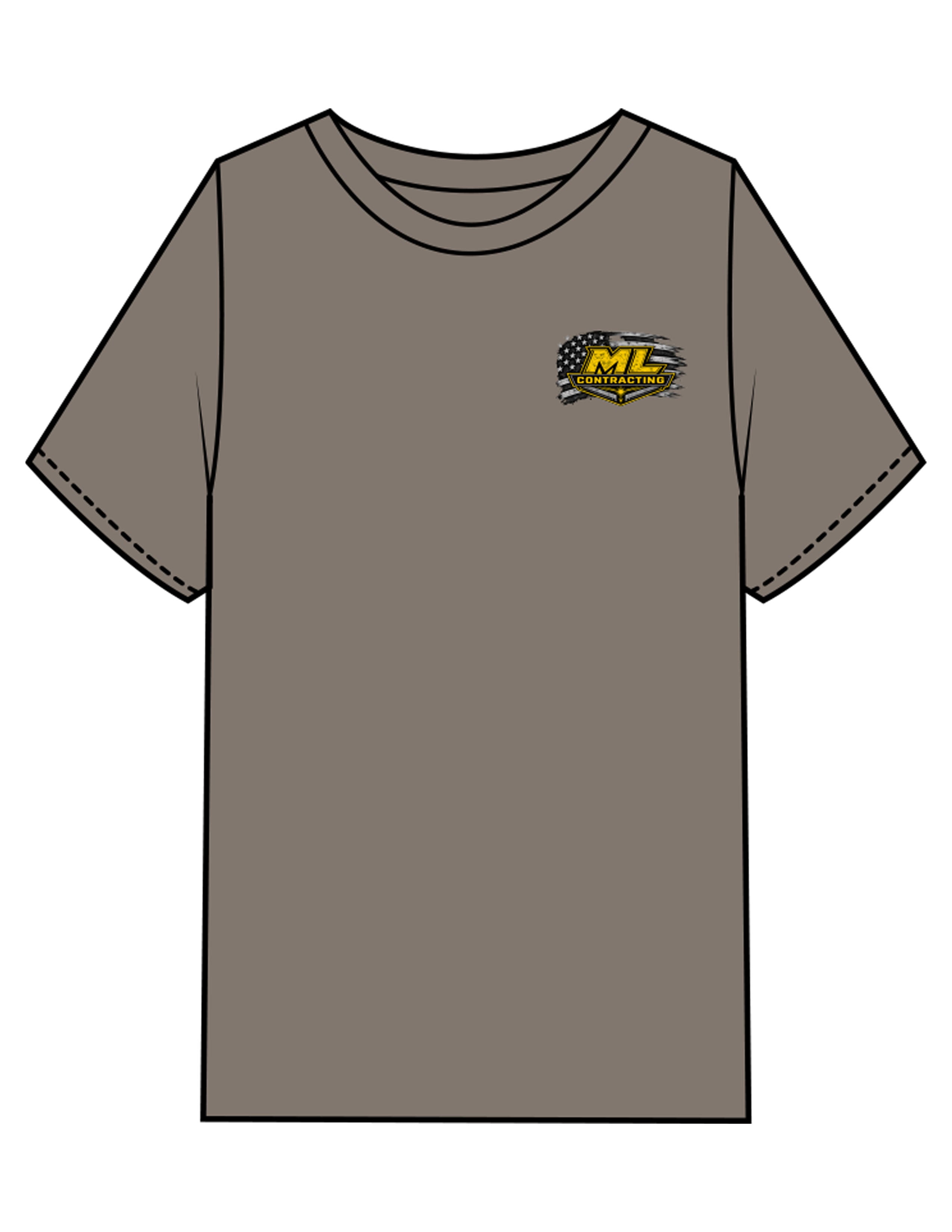 The Mens Heavyweight Tee - Grey Stone - ML Contracting LLC - Left Chest Flag & Back Image - Printed - Full Color