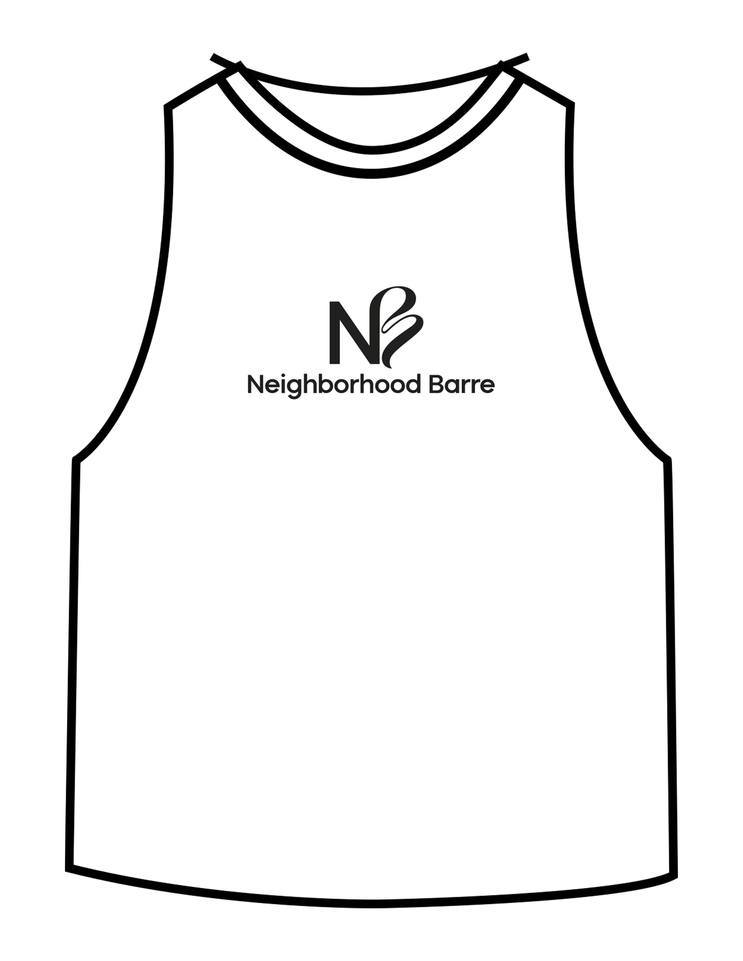 The Crop Muscle Racerback - White - Neighborhood Barre - Center Chest Stacked - Printed - White