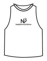 The Crop Muscle Racerback - White - Neighborhood Barre - Center Chest Stacked - Printed - White