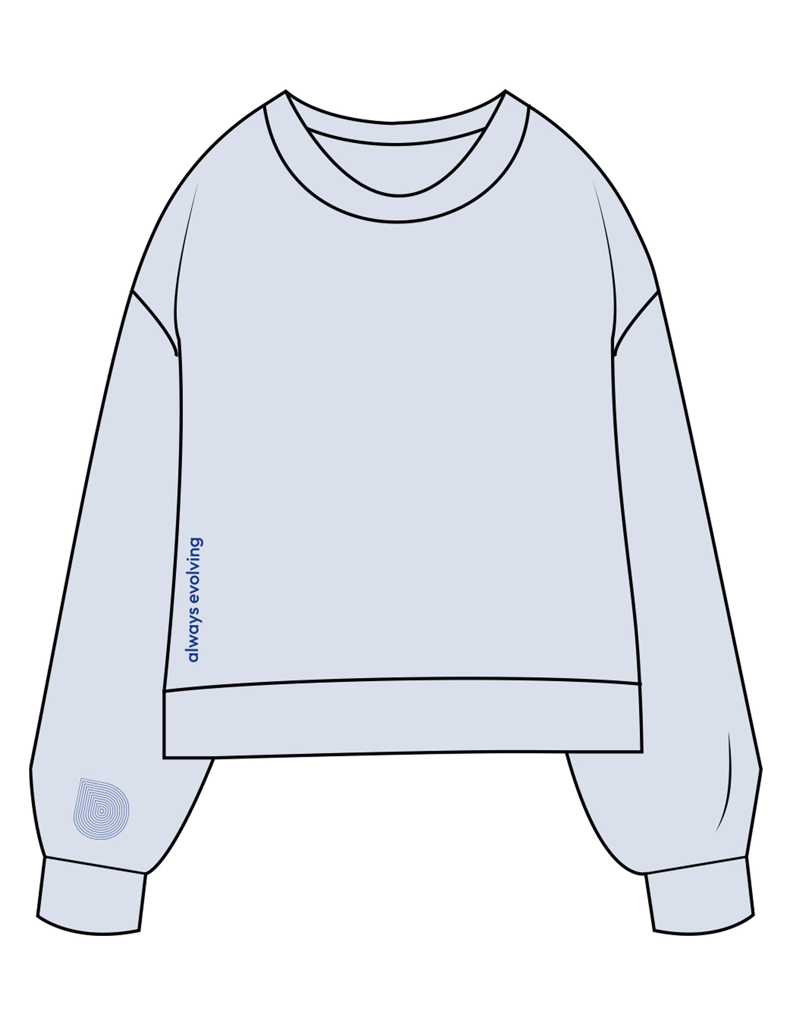 The Womens Sueded Crewneck - Denim Blue - Drench - Front Lower Right & Right Sleeve - Embroidered - Cobalt