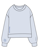 The Womens Sueded Crewneck - Denim Blue - Drench - Front Lower Right & Right Sleeve - Embroidered - Cobalt