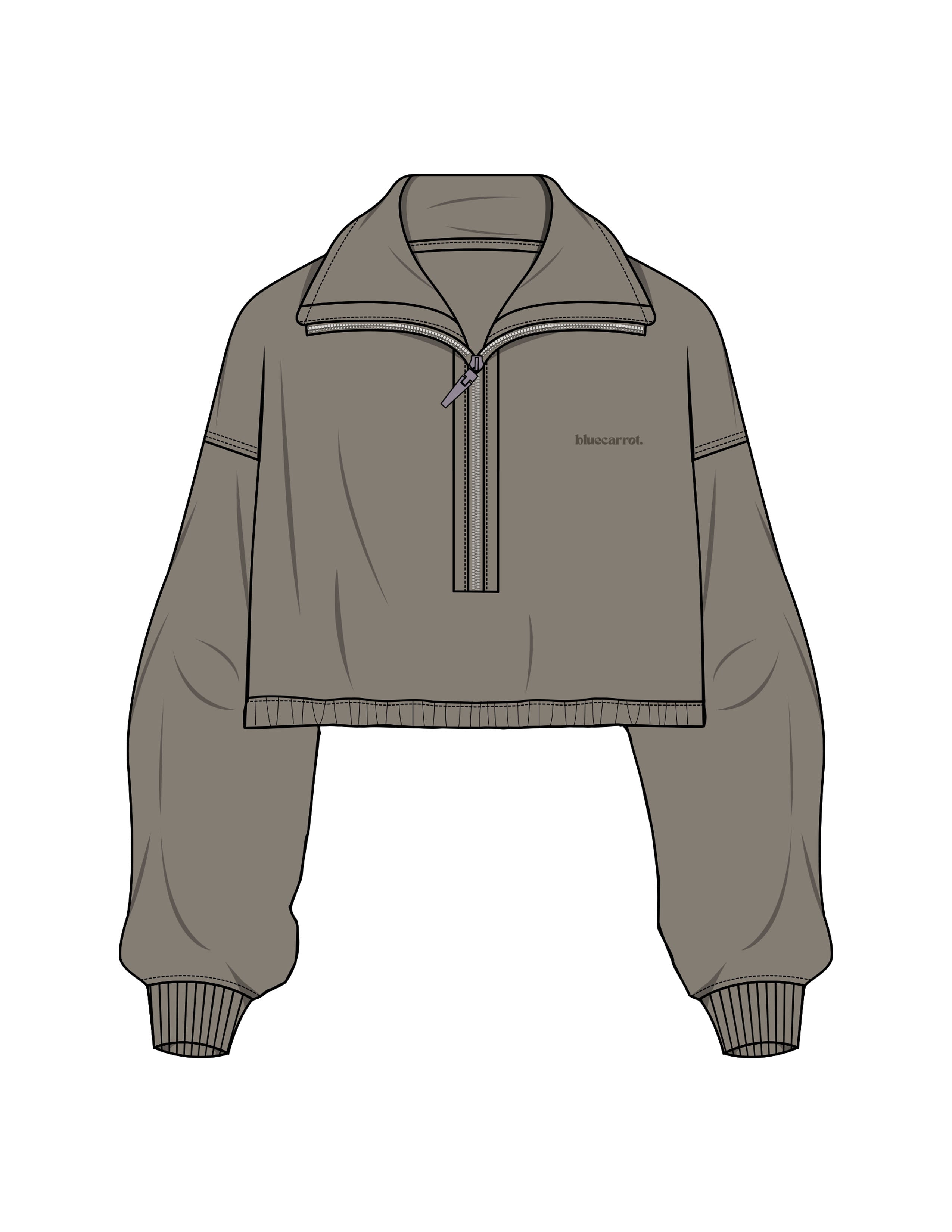 The Suede 1/2 Zip - Fossil - BlueCarrot - Left Chest - Embroidered - Tone on Tone
