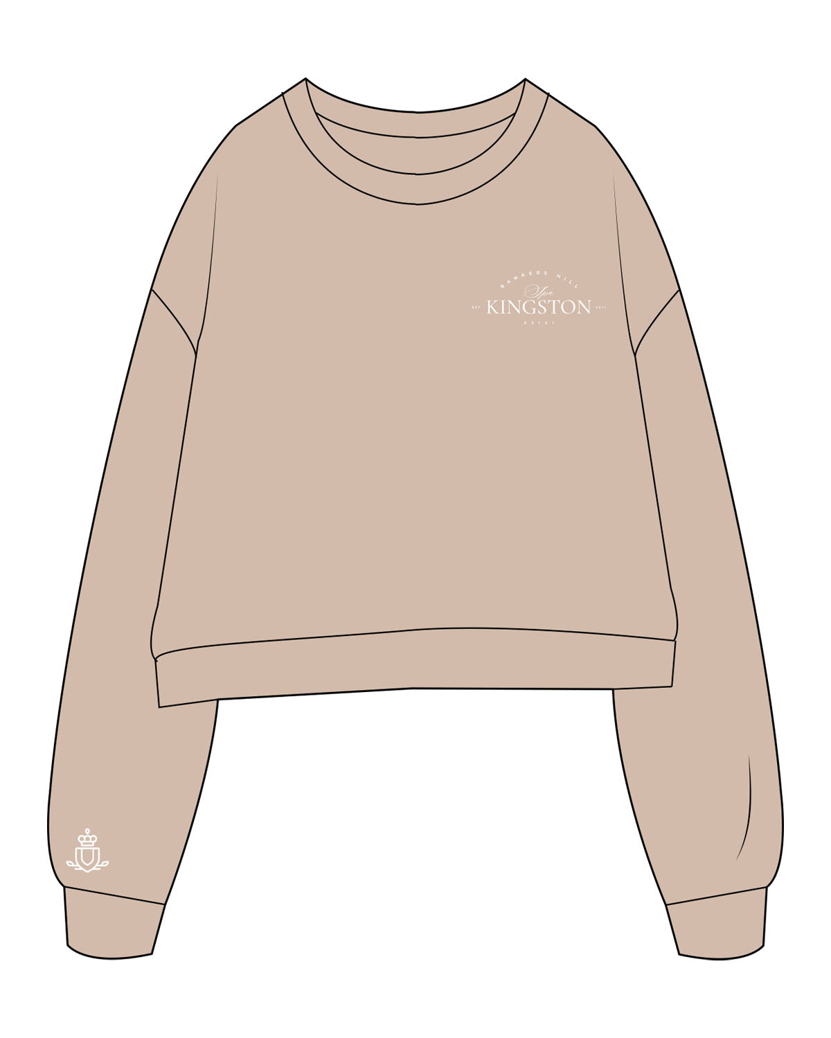 The Studio Crop - Taupe - Spa Kingston - Left Chest & Right Wrist - Printed - White