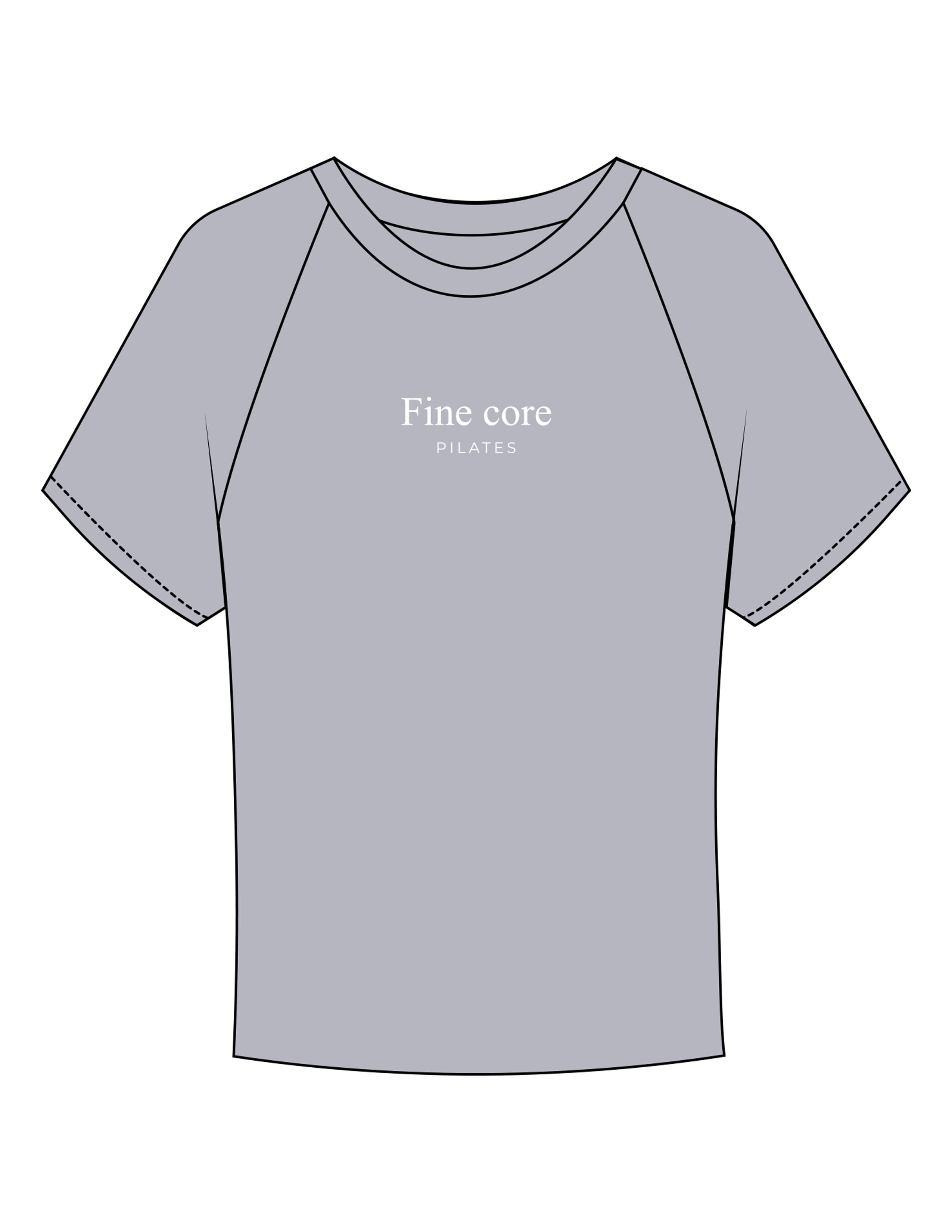 The Micro Rib Baby Tee - Heather - Fine Core Pilates - Center Chest Stacked - Printed - White