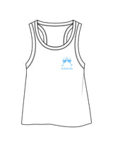 The Crop Tank - White - Powerhouse Fitness - Left Chest & Back Stacked - Pilates - Printed - Teal