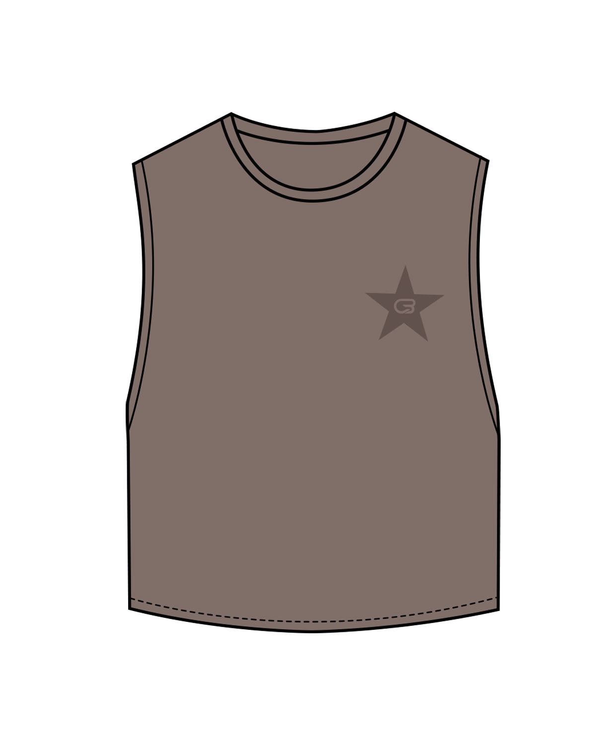 The Crop Muscle Tank - Cacao - Cyclebar - Left Chest Star & Back Stacked - Printed - Tone on Tone