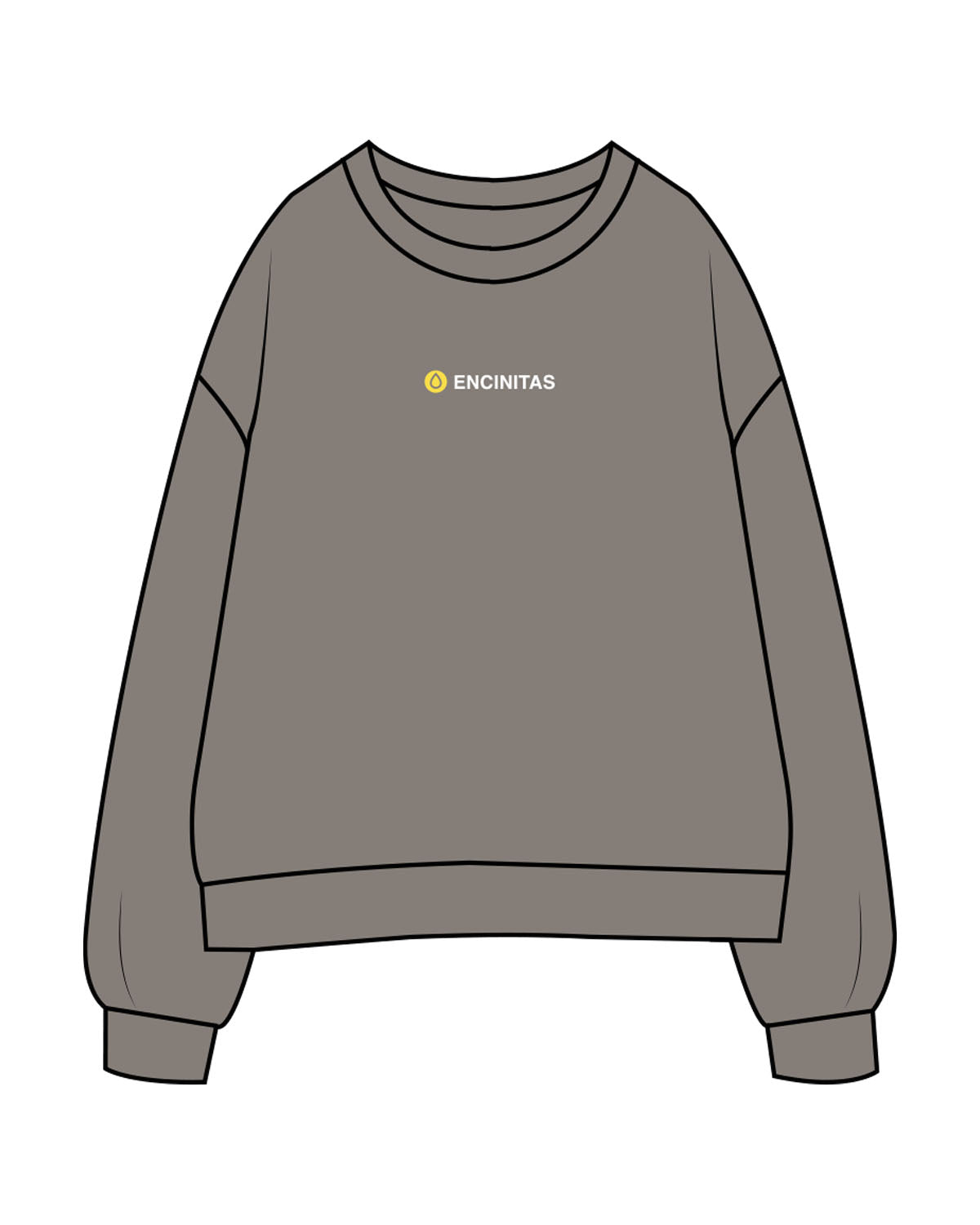 The Womens Crewneck - Washed Gray - SWEATDREAMS - Center Chest "ENCINITAS" & Back Stacked - Printed - Full Color