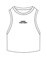 The Ribbed Crop Tank - White - Cake Factory - Center Chest Stacked - Embroidered - Black