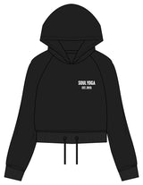 The Cropped Drawstring Hoodie - Black - SOUL YOGA - Left Chest Stacked - Printed - White