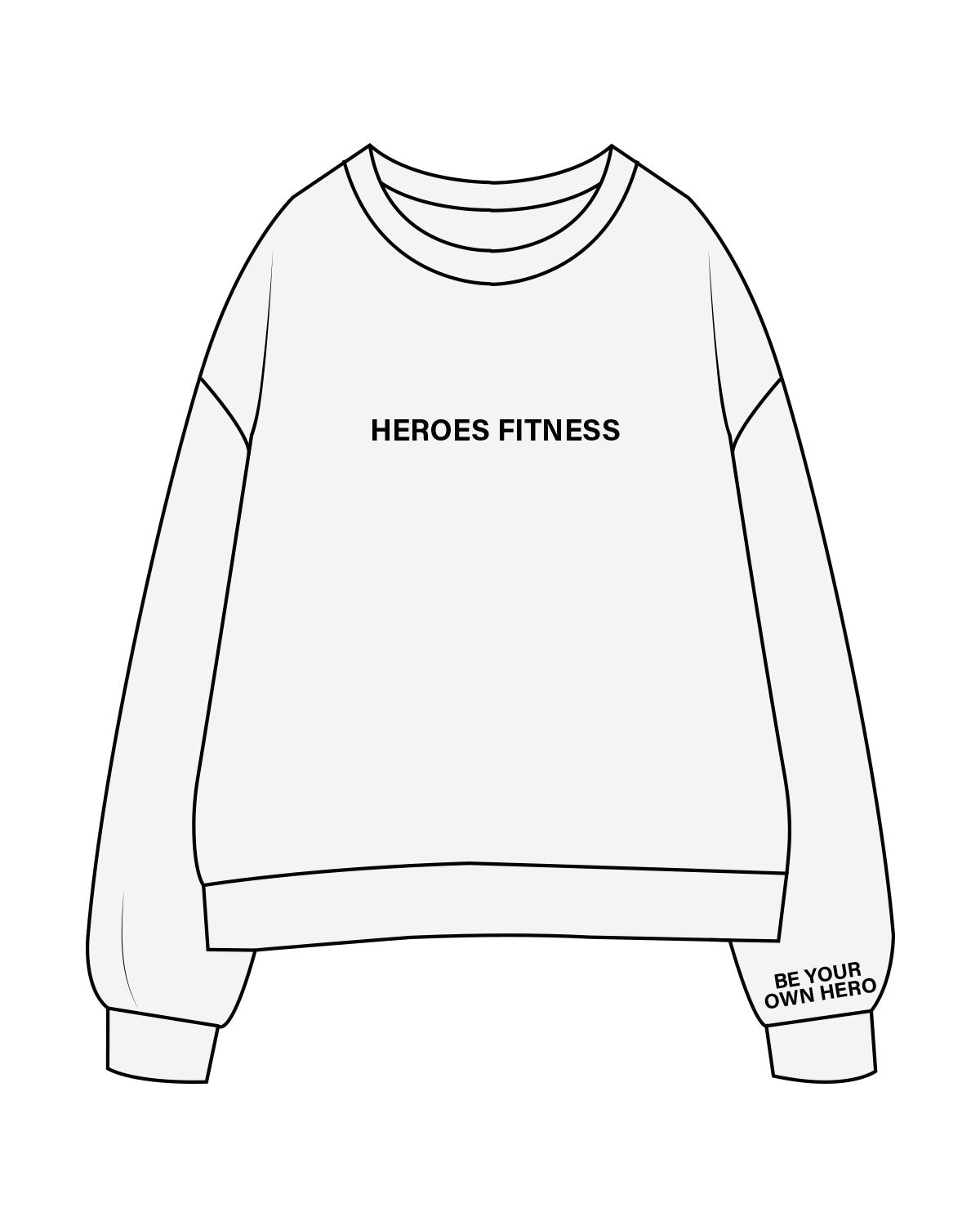 The Mens Crewneck - White Heather - Heroes Fitness - Center Chest & Left Wrist - Printed - Black