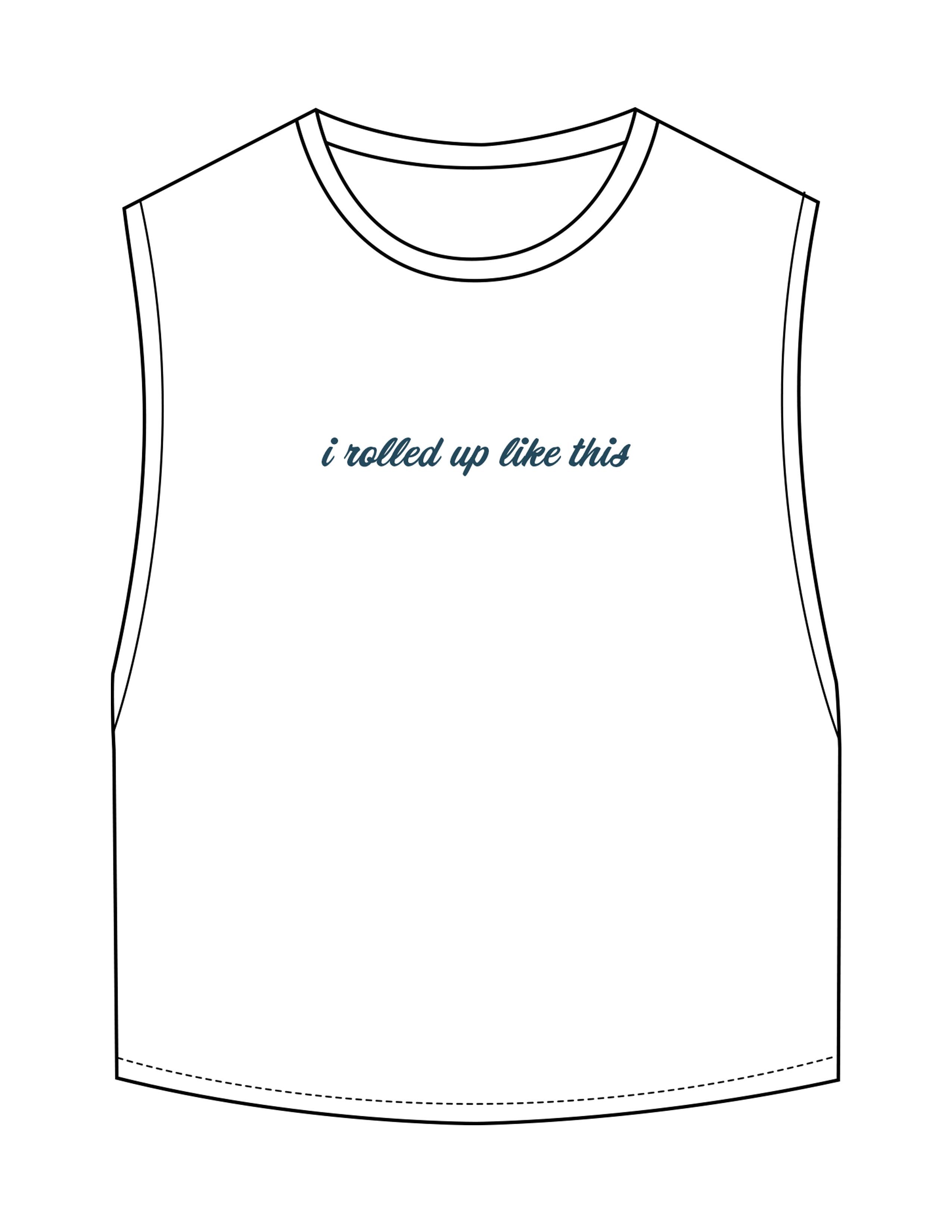 The Crop Muscle Tank - White - Movement With Chels - Center Chest & Back Neckline - Printed - Dark Blue