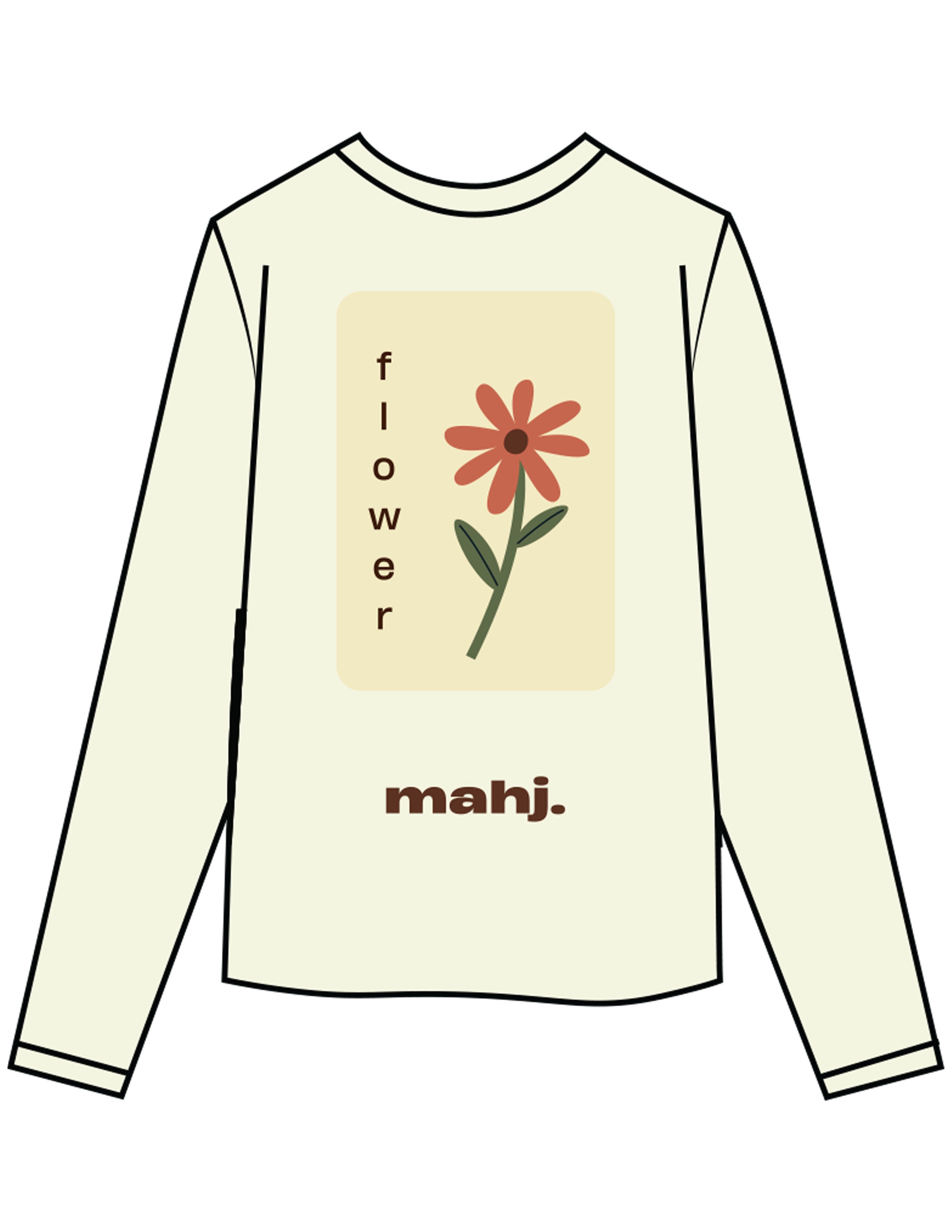 The Womens Oversized Long Sleeve - Butter - Barnes. The Label - Center Chest & Back Flower - Printed - Full Color