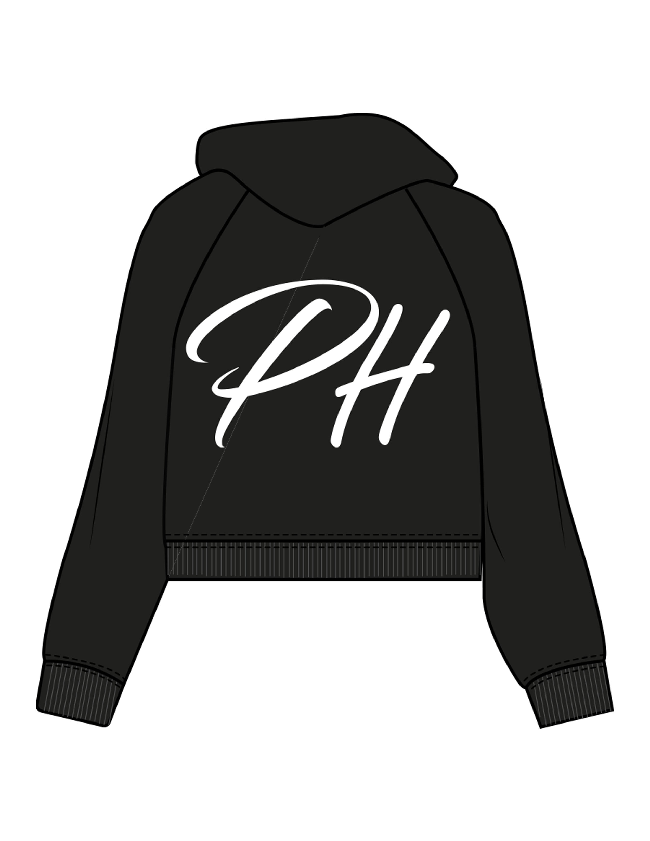 The Womens Crop Hoodie - Black - Powerhaus Lagree - Center Chest & Back "PH" - Printed - White
