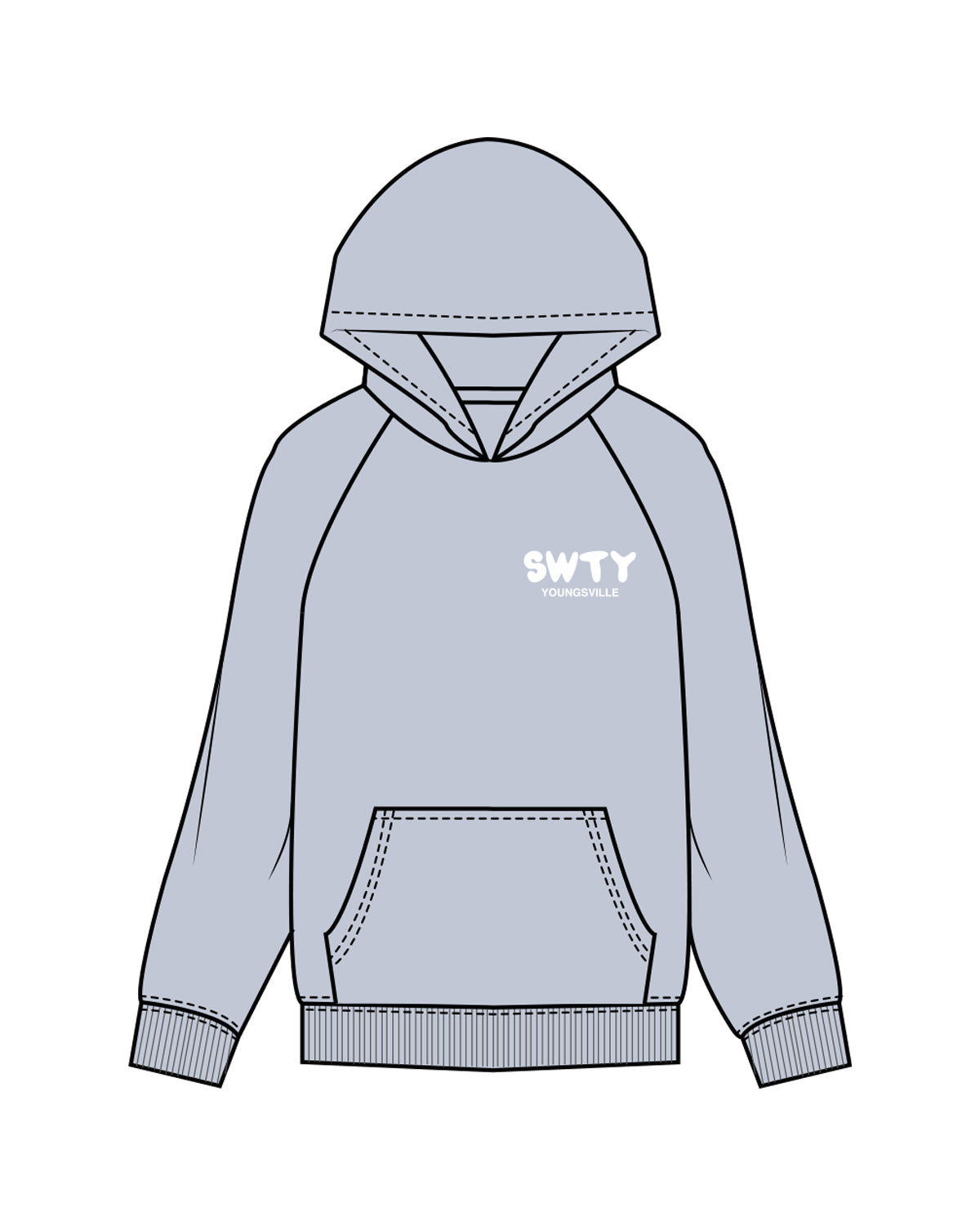 The Womens Hoodie - Powder - SWTY - Left Chest Stacked "YOUNGSVILLE" & Back Center Stacked - White