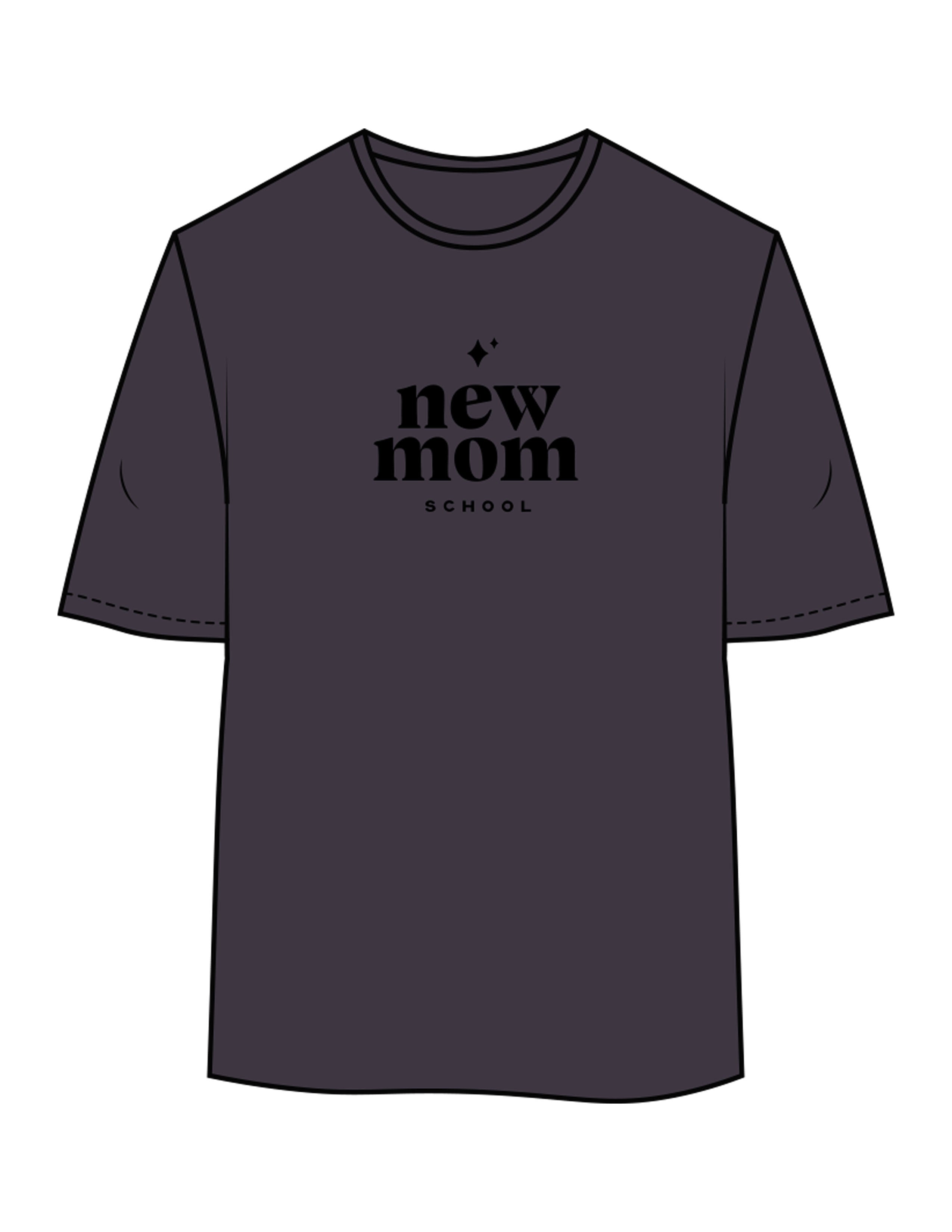 The Womens Oversized Tee - Ink - New Mom School - Center Chest - Printed - Black